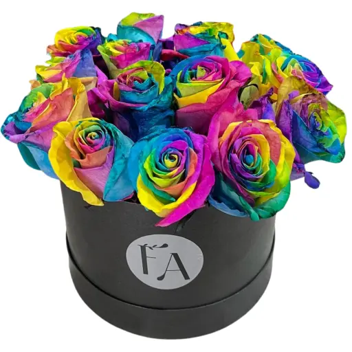 Caja pote rosas rainbow importadas black 